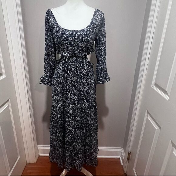 NWT Lulus Navy Blue Paisley Tiered Cutout Midi Dress women's size small - Picture 5 of 15